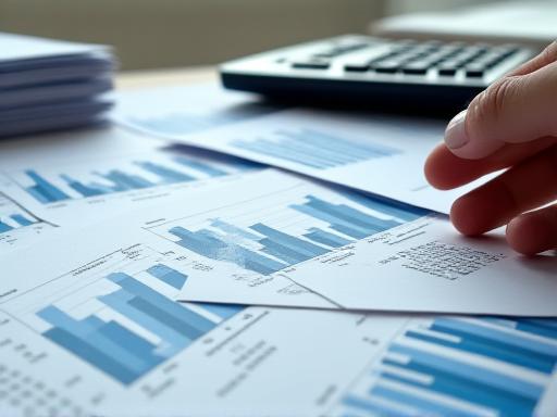 Análisis financiero con una calculadora, documentos y gráficos, enfocado en el derecho fiscal y tributario